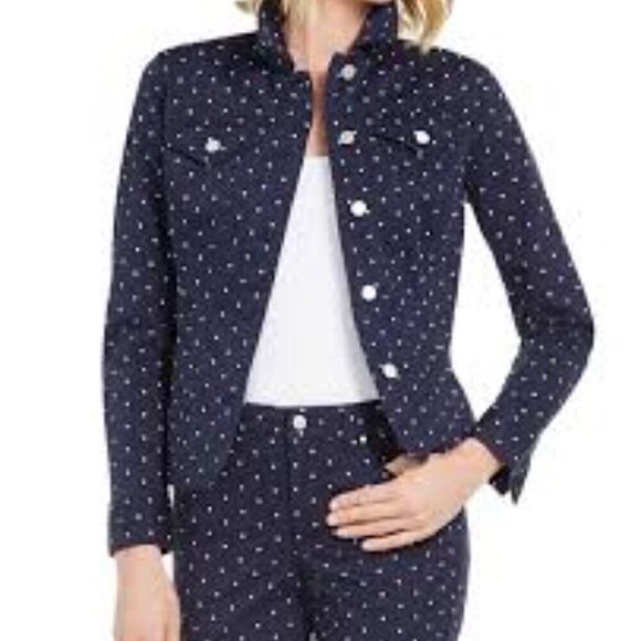 Charter Club Navy & White Polka Dot Denim Jacket PM - Picture 1 of 4